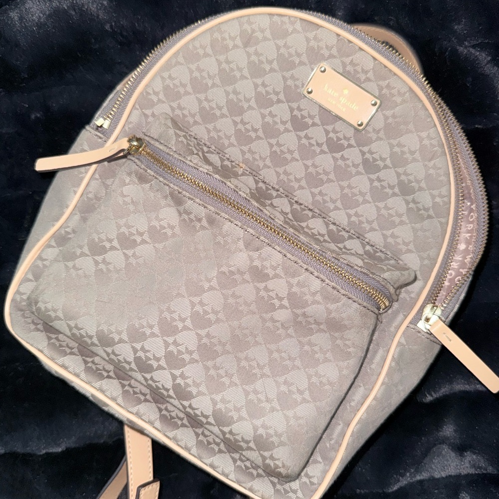 Kate Spade Light Gray Patterned Backpack - image 1